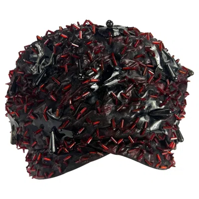 Pre-owned Dior 1960s Christian  Chapeaux Multicolor Rhinestone Beaded Black Patent Hat