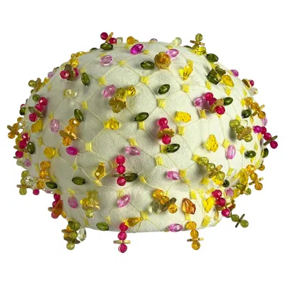 Pre-owned Dior 1960s Christian  Chapeaux Multicolor Rhinestone Beaded White Cloche Hat