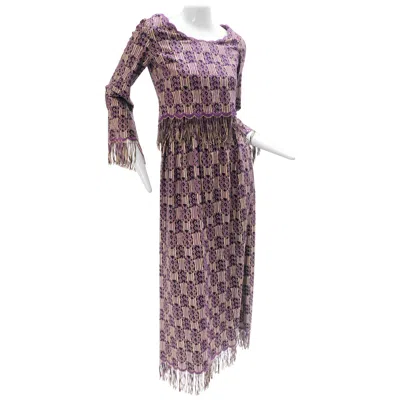 Pre-owned Dior 1960s Christian  Ethnic-inspired Knit Maxi Dress W/ Fringed Midriff & Hem In Gray