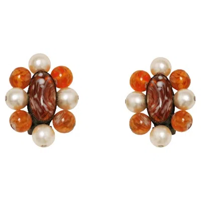 Pre-owned Dior 1960s Christian  Pearl And Amber Earrings In Brown