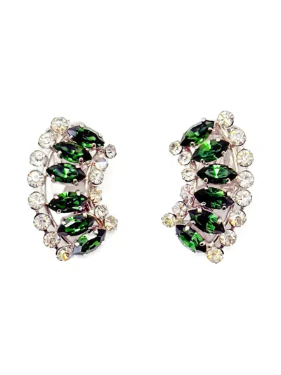 Pre-owned Dior 1960s Marquise-emerald Curve Clip-on Earrings In Silver