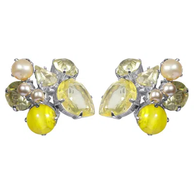 Pre-owned Dior 1961 Christian  Yellow And Pearlescent Cluster Earrings