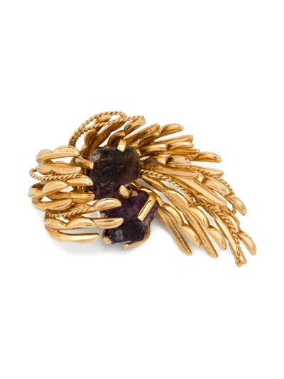 Pre-owned Dior 1964 Amethyst-embellished Brooch In Gold