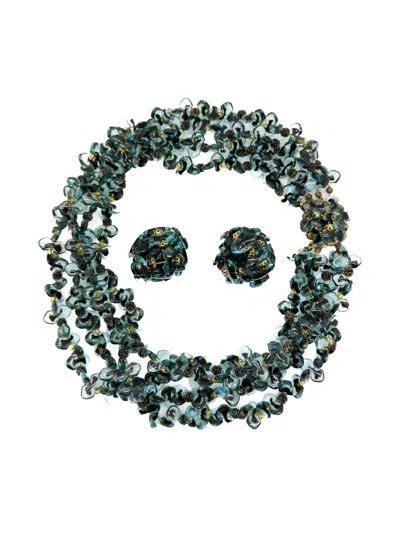 Pre-owned Dior 1967 Bead-embellished Necklace And Earrings Set In Green