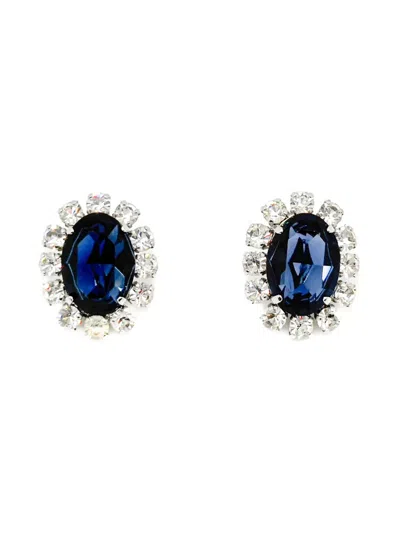 Pre-owned Dior 1968 Sapphire Paste Stone Clip-on Earrings In Silver
