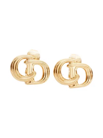Pre-owned Dior 1970-1990 Cd-logo Clip-on Earrings In Gold