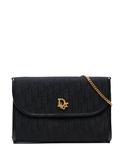 Pre-owned Dior 1970-1990s Monogram-pattern Flap Shoulder Bag In Black