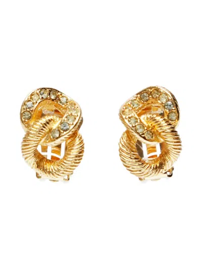 Pre-owned Dior 1970-1990s Rhinestone Clip-on Earrings In Gold