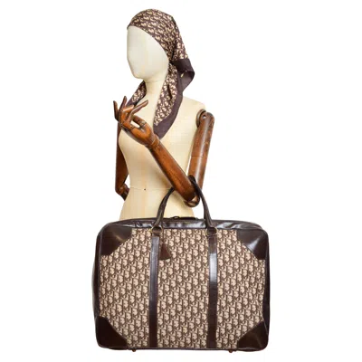 Pre-owned Dior 1970's Christian  Brown Leather Canvas Trotter Monogram Suitcase Luggage Bag