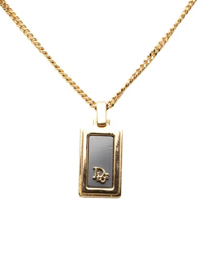 Pre-owned Dior 1970-1980 Gold Plated Enamel Logo Pendant Necklace Costume Necklace