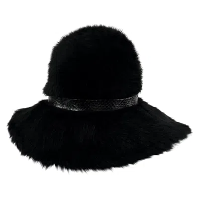 Pre-owned Dior 1970s Christian  Chapeaux Black Faux Fur Embossed Leather Floppy Brim Hat