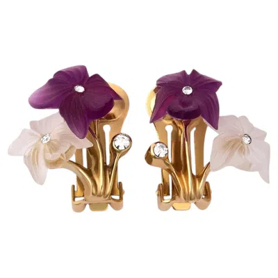 Pre-owned Dior 1970s Christian  Purple And Clear Floral Earrings