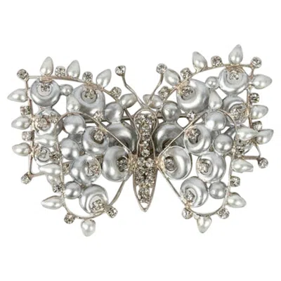 Pre-owned Dior 1970s Christian  Silver Butterfly Brooch With Rhinestones In Multi