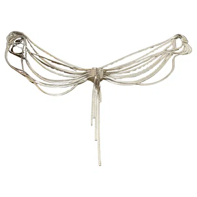 Pre-owned Dior 1970s  Multi-strand Serpentine Silver Chain Belt W Center Swag In Sand