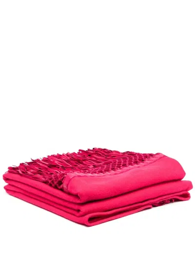 Pre-owned Dior 1970s  Fringed Cashmere Scarf In Pink