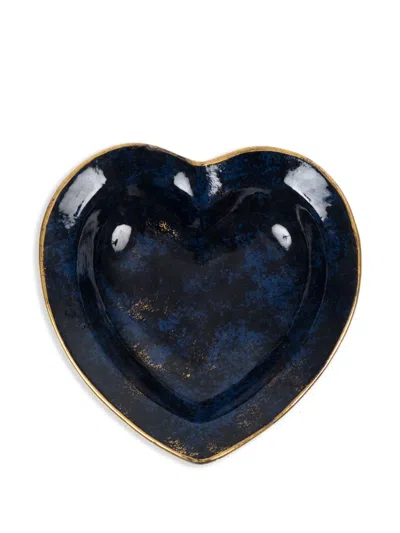 Pre-owned Dior 1970s Navy Heart Porcelain Plate In Blue