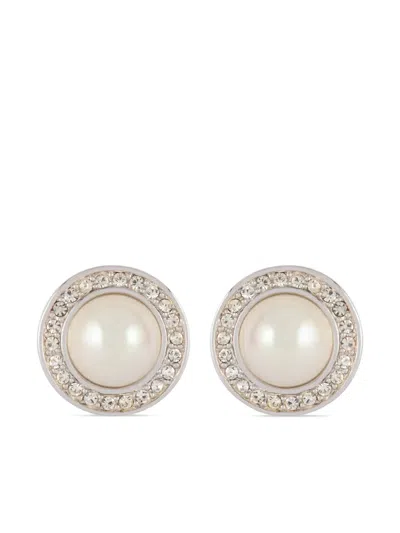 Pre-owned Dior 1970s  Pearl-embellished Clip-on Earrings In Silver