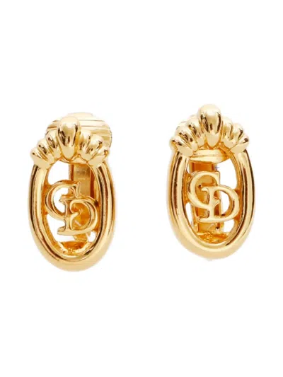 Pre-owned Dior 1980-1990 Cd Clip-on Earrings In Gold