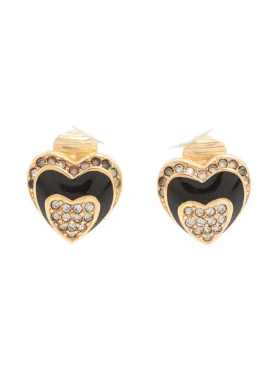 Pre-owned Dior 1980-1990 Heart-shaped Clip-on Earrings In Gold