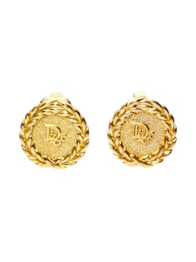 Pre-owned Dior 1980-1990 Logo Clip-on Earrings In Gold