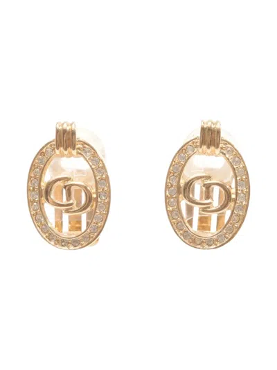 Pre-owned Dior 1980-1990 Logo-detail Clip-on Earrings In Gold