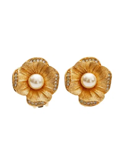 Pre-owned Dior 1980-1990s Flower-motif Clip-on Earrings