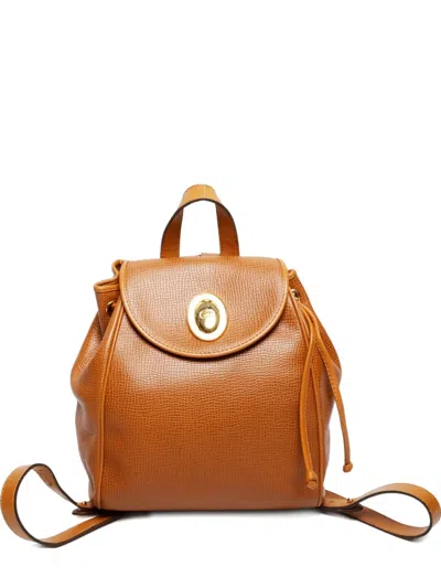 Pre-owned Dior 1980-1990s Leather Drawstring Backpack In Brown
