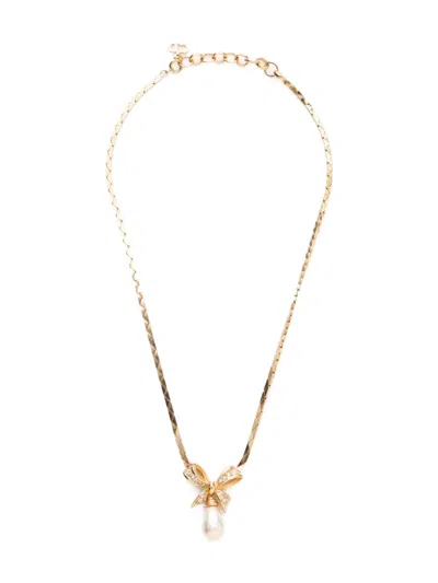 Pre-owned Dior 1980-1990s Rhinestone Pearl Necklace