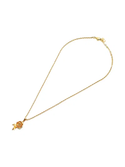 Pre-owned Dior 1980-1990s Rose-pendant Chain Necklace In Gold