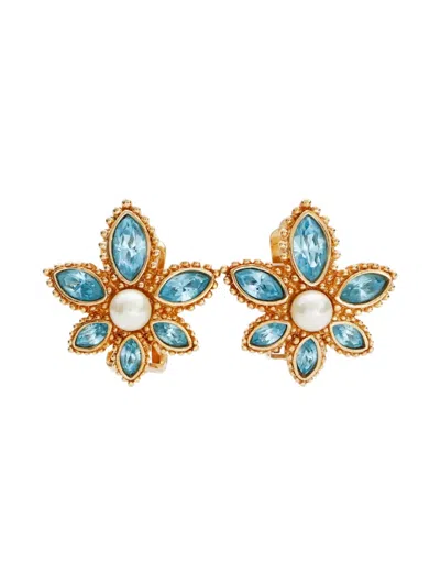 Pre-owned Dior 1980-2000s Flower Clip-on Earrings In Gold