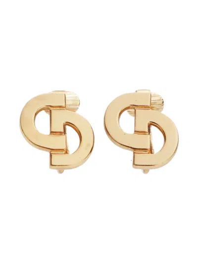 Pre-owned Dior 1980-2000s Logo Clip-on Earrings In Gold