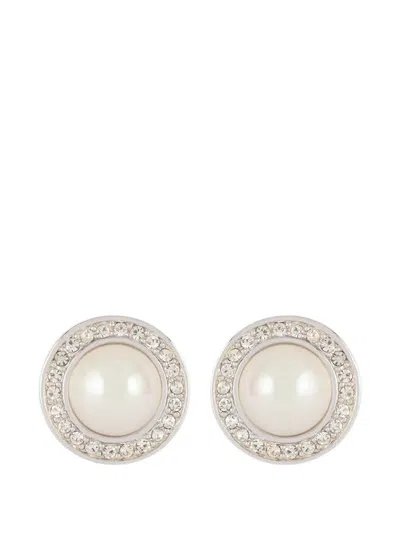 Pre-owned Dior 1980 Faux-pearl Earrings In Silver