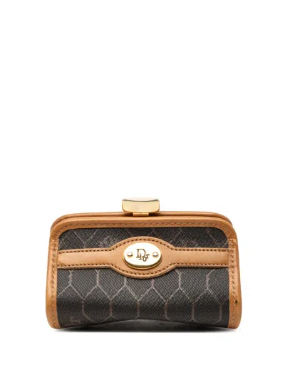 Pre-owned Dior 1980 Honeycomb Coated Canvas Coin Pouch In Black