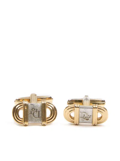 Pre-owned Dior 1980 Long-engraved Cufflinks In Gold
