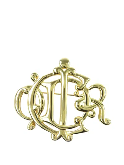 Pre-owned Dior 1980-1990 Gold Plated Monogram Emblem Brooch Costume Brooch