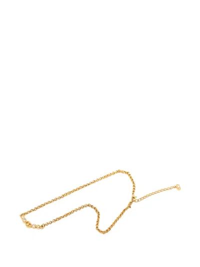 Pre-owned Dior 1980-1990 Gold Plated Rhinestone Cd Pendant Necklace Costume Necklace