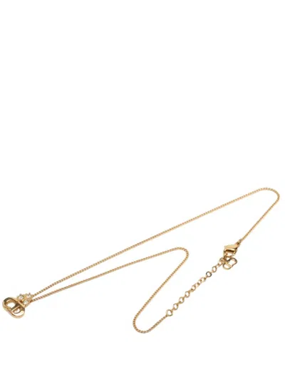 Pre-owned Dior 1980-1990 Gold Plated Strass Cd Logo Pendant Necklace Costume Necklace
