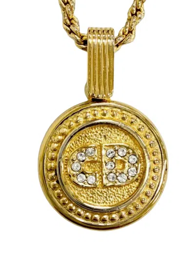 Pre-owned Dior 1980-1990 Gold Plated Strass Cd Logo Pendant Necklace Costume Necklace