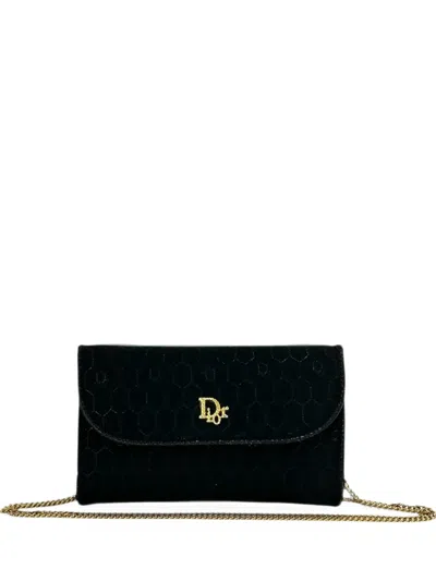 Pre-owned Dior 1980-1990 Honeycomb Canvas Chain Flap Crossbody Bag In Black
