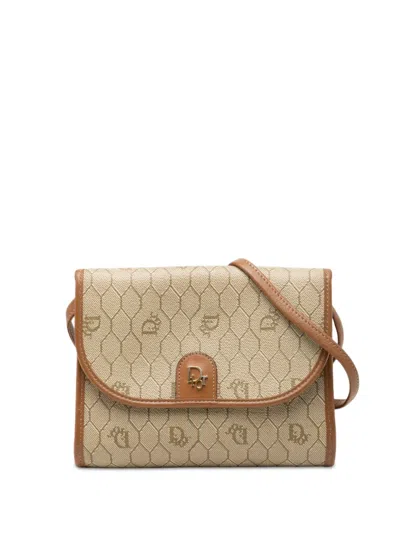 Pre-owned Dior 1980-1990 Honeycomb Coated Canvas Crossbody Bag In Neutrals