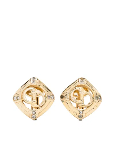 Pre-owned Dior 1980s Cd-logo Clip-on Earrings In Gold