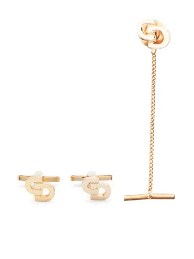 Pre-owned Dior 1980s  Cd Tie Pin And Cufflinks Set In Gold