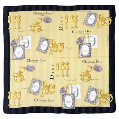 Pre-owned Dior 1980s Christian  Couture Charms Cotton Vintage Scarf In Sand