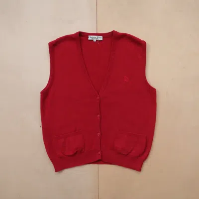 Pre-owned Dior 1980s Christian  Embroidered Logo Fuzzy Vest Cardigan In Red