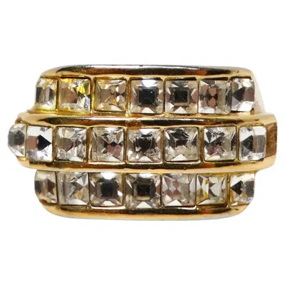 Pre-owned Dior 1980s Christian  Gold Plated 3-row Cocktail Ring In Multi