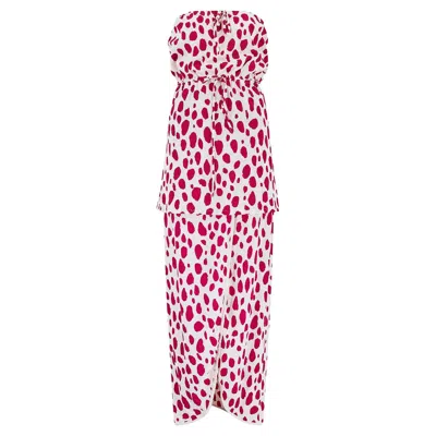 Pre-owned Dior 1980s Christian  Magenta And White Spotted 3 Piece Beach Outfit
