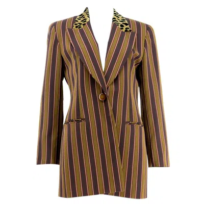 Pre-owned Dior 1980s Christian  Striped Blazer With Leopard Collar In Brown