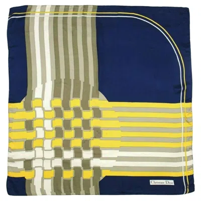 Pre-owned Dior 1980s Christian  Vintage Large Silk Scarf Art Deco Print In Sand