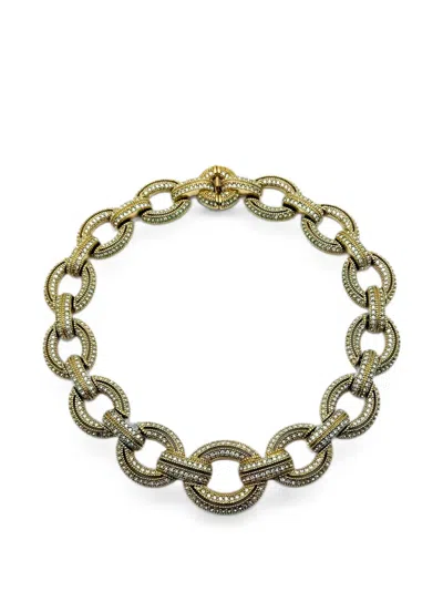 Pre-owned Dior 1980s Crystal Chain-link Necklace In Gold