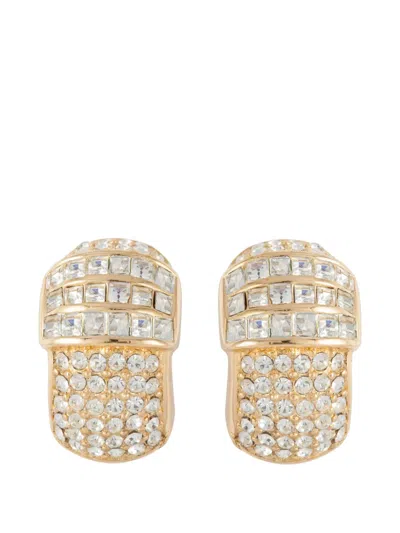 Pre-owned Dior 1980s Crystal-embellished Clip-on Earrings In Gold